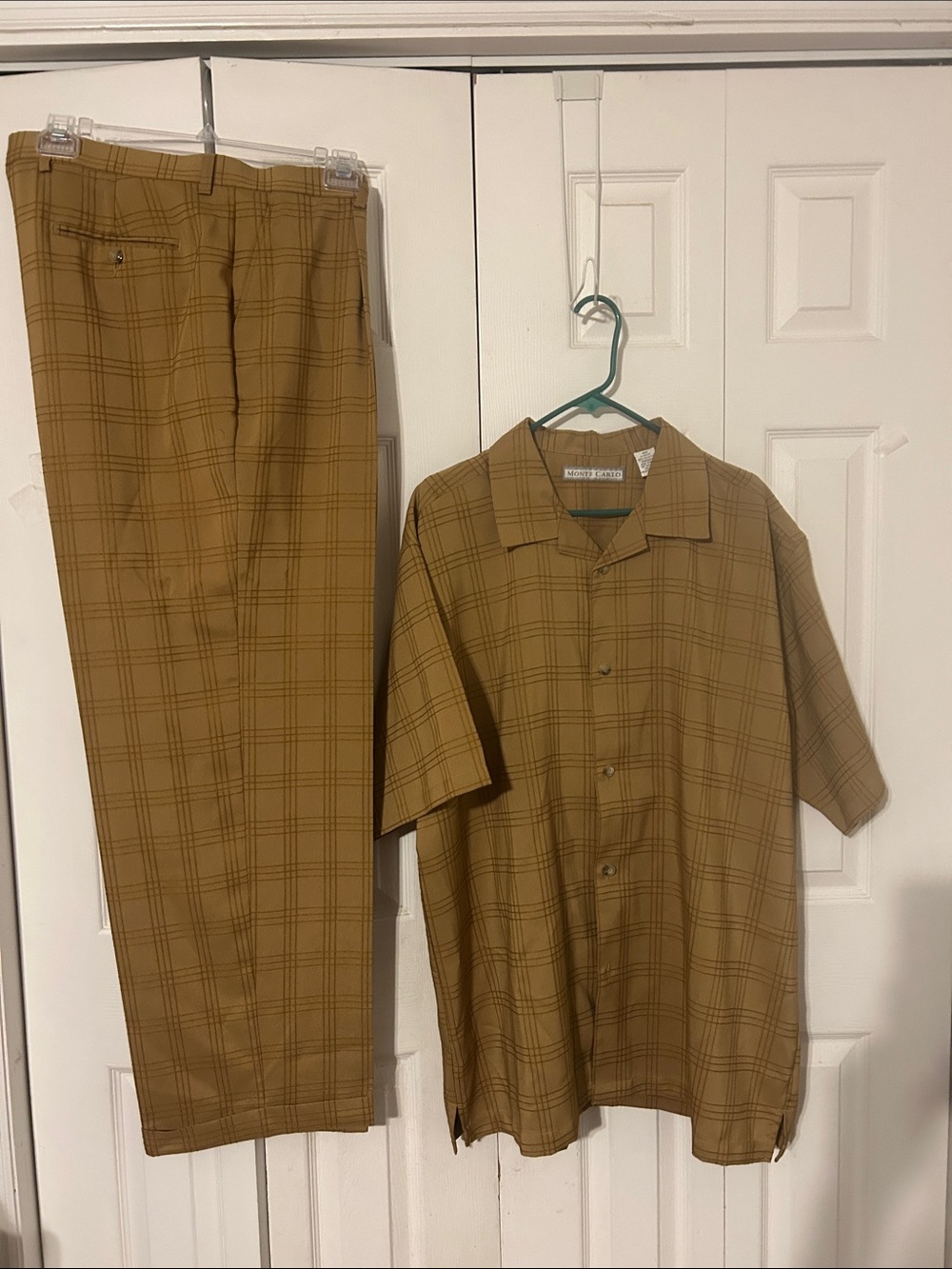 Vintage Two-Piece Mustard Plaid Shirt & Pants Set